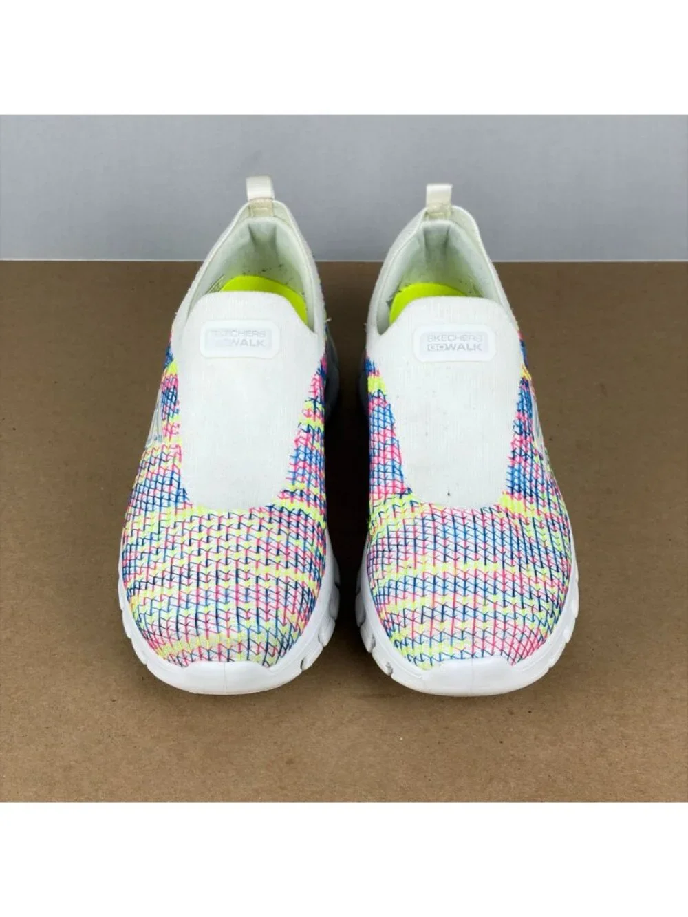 Skechers Go Walk Glide Step Flex Laceless Shoes Womens 8.5 White Multicolor Slip